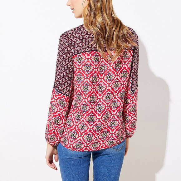 Ann Taylor LOFT Mixed Mosaic Split Neck Blouse - Picture 3 of 7